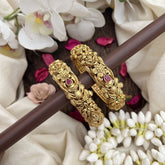 Vriksham Gold Finish With Carved  Floral & Leaf Bangles-Red-G19933